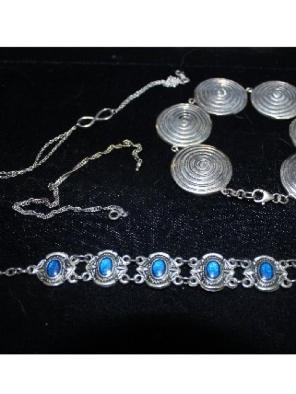 925 Sterling Hamsa Blue Stone , Round Ridge, Infinity & 1 Other Bracelet 77 gram
